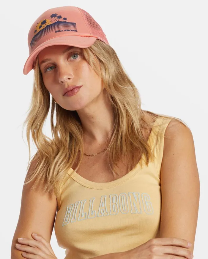 Womens Across Waves Trucker Hat Peach Out Billabong Hats and Beanies