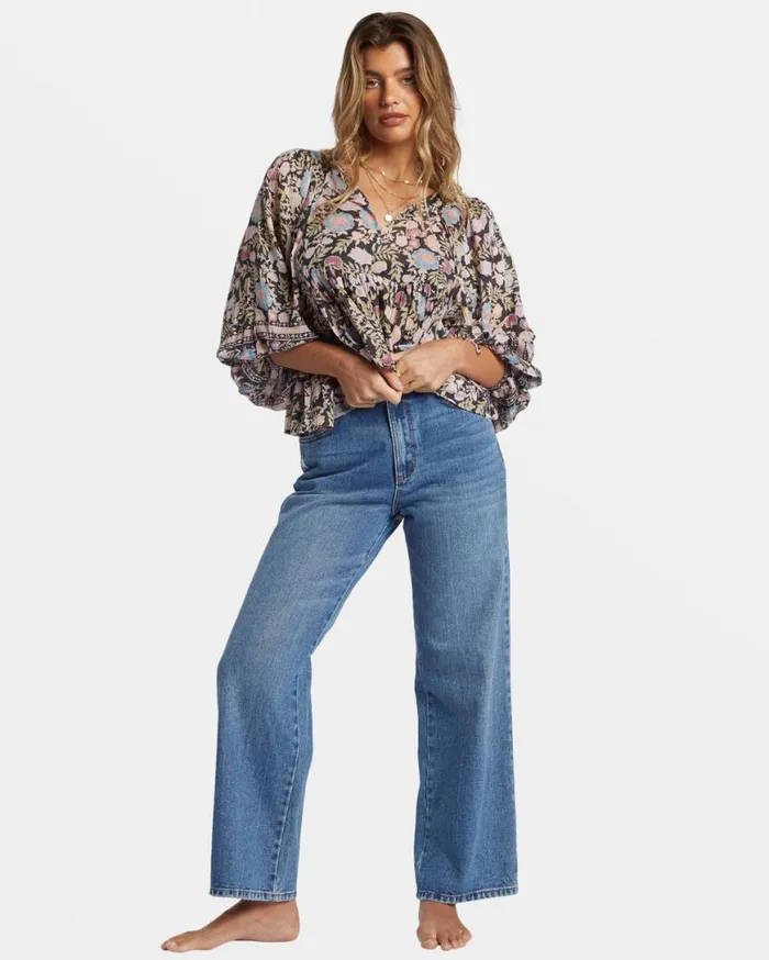 Womens Adore You Blouson Sleeve Shirt Black Sands Billabong Tops Womens Adore You Blouson Sleeve Shirt Black Sands Billabong Tops