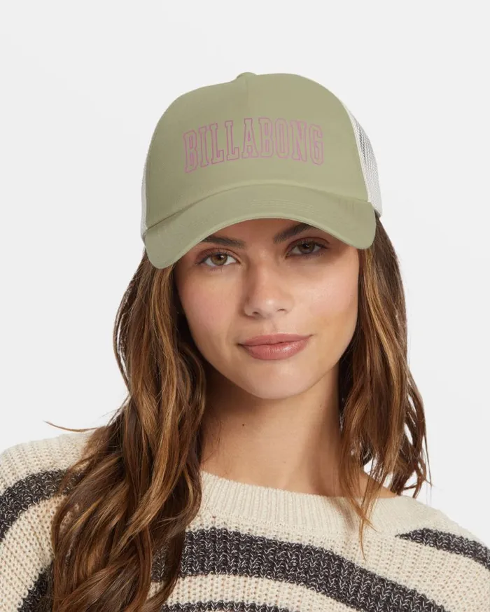 Womens Aloha Forever Trucker Hat Light Avocado Billabong Hats and Beanies