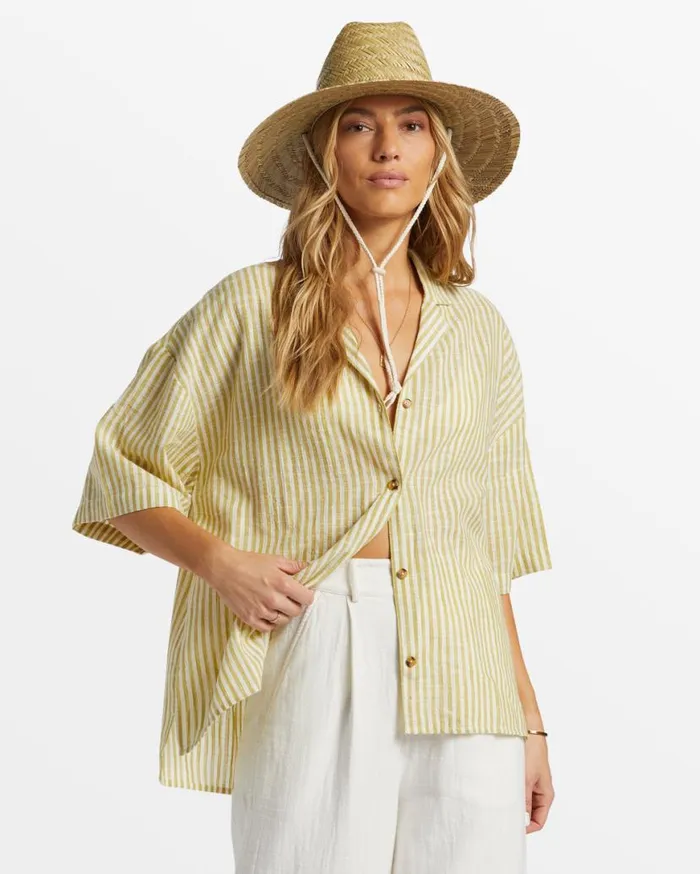 Womens Beach Side Oversized Short Sleeve Shirt Moss Joy Billabong Tops