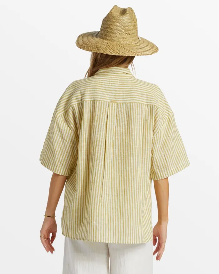 Womens Beach Side Oversized Short Sleeve Shirt Moss Joy Billabong Tops