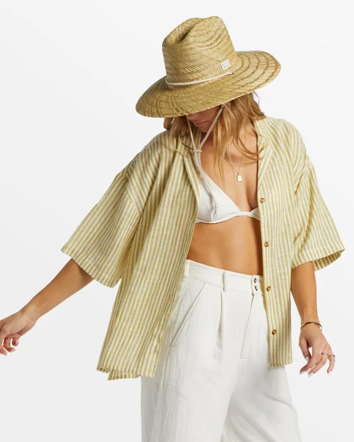 Womens Beach Side Oversized Short Sleeve Shirt Moss Joy Billabong Tops