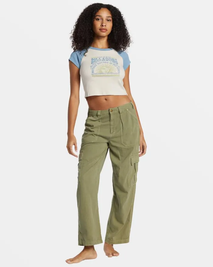 Womens Blissed Cropped Raglan TShirt Blue Shadow Billabong Graphic Tees and Tanks Womens Blissed Cropped Raglan TShirt Blue Shadow Billabong Graphic Tees and Tanks