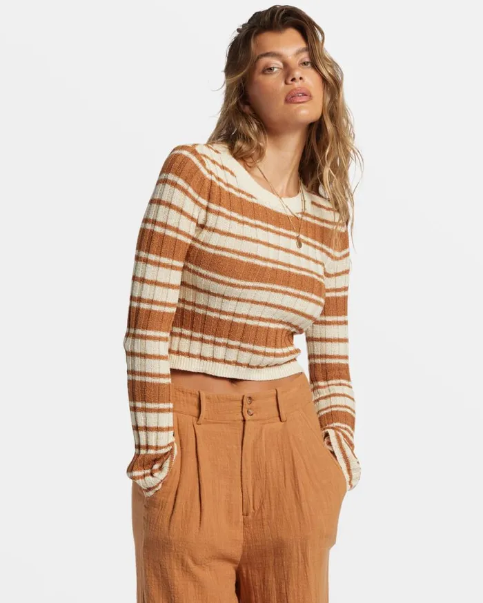 Womens Clare Crew Neck Sweater Sandalwood Billabong Sweatshirts and Fleece