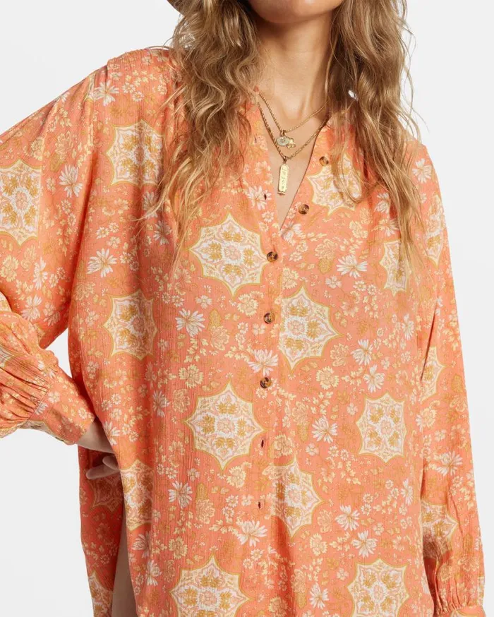 Womens Dream Space Long Sleeve Shirt Sweet Papaya Billabong Tops