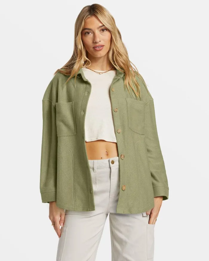 Womens Everytime Oversized Shacket Avocado Billabong Jackets