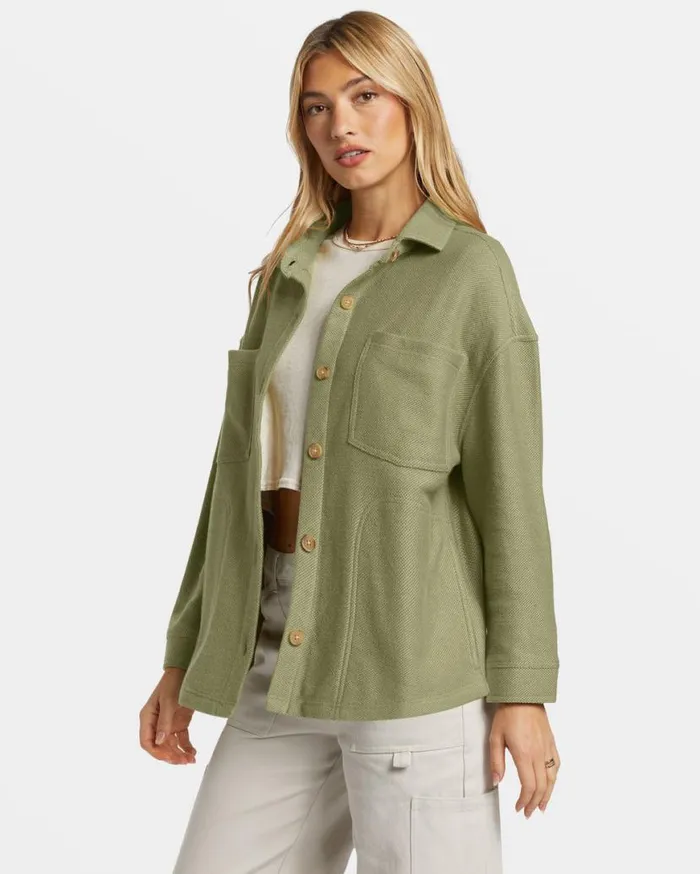 Womens Everytime Oversized Shacket Avocado Billabong Jackets Womens Everytime Oversized Shacket Avocado Billabong Jackets