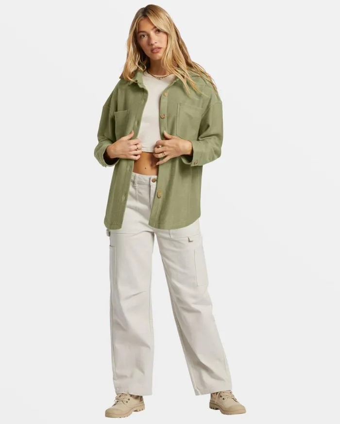 Womens Everytime Oversized Shacket Avocado Billabong Jackets Womens Everytime Oversized Shacket Avocado Billabong Jackets