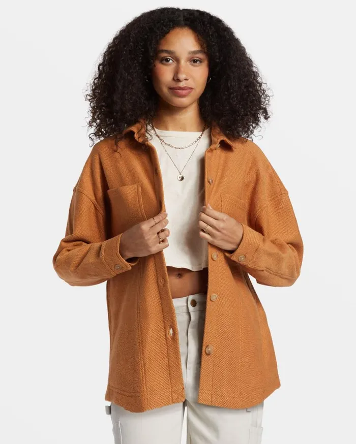 Womens Everytime Oversized Shacket Sandalwood Billabong Tops