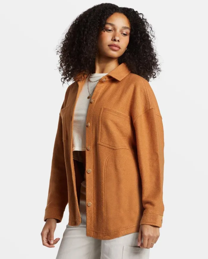 Womens Everytime Oversized Shacket Sandalwood Billabong Tops Womens Everytime Oversized Shacket Sandalwood Billabong Tops
