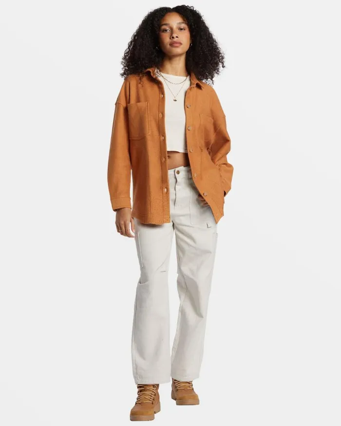 Womens Everytime Oversized Shacket Sandalwood Billabong Tops Womens Everytime Oversized Shacket Sandalwood Billabong Tops