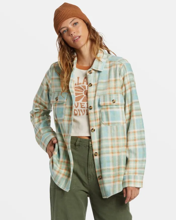 Womens Forge Fleece Shacket Blue Haze Billabong Sweatshirts and Fleece