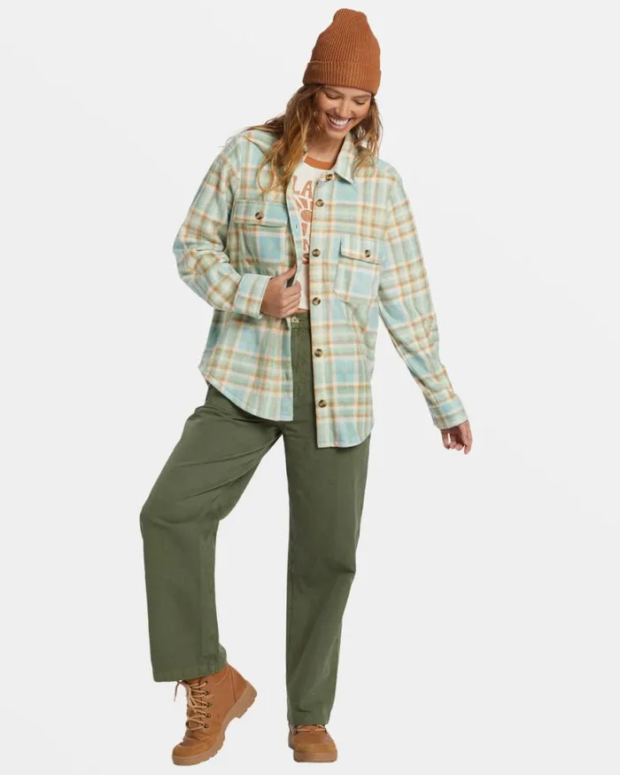 Womens Forge Fleece Shacket Blue Haze Billabong Tops Womens Forge Fleece Shacket Blue Haze Billabong Tops