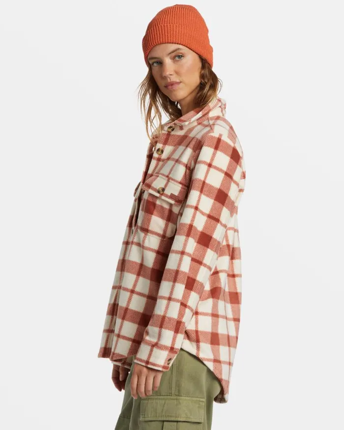 Womens Forge Fleece Shacket Sweet Chocolate Billabong Tops Womens Forge Fleece Shacket Sweet Chocolate Billabong Tops