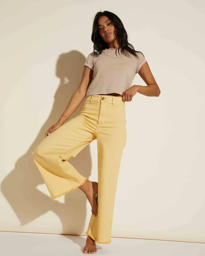 Womens Free Fall HighWaist Pants Pale Yellow Billabong Jeans and Pants