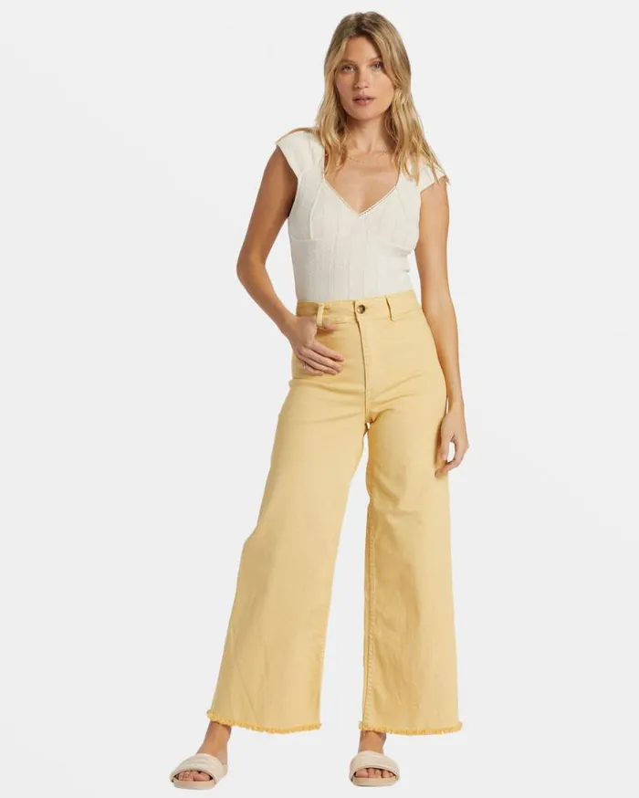 Womens Free Fall HighWaist Pants Pale Yellow Billabong Jeans and Pants Womens Free Fall HighWaist Pants Pale Yellow Billabong Jeans and Pants