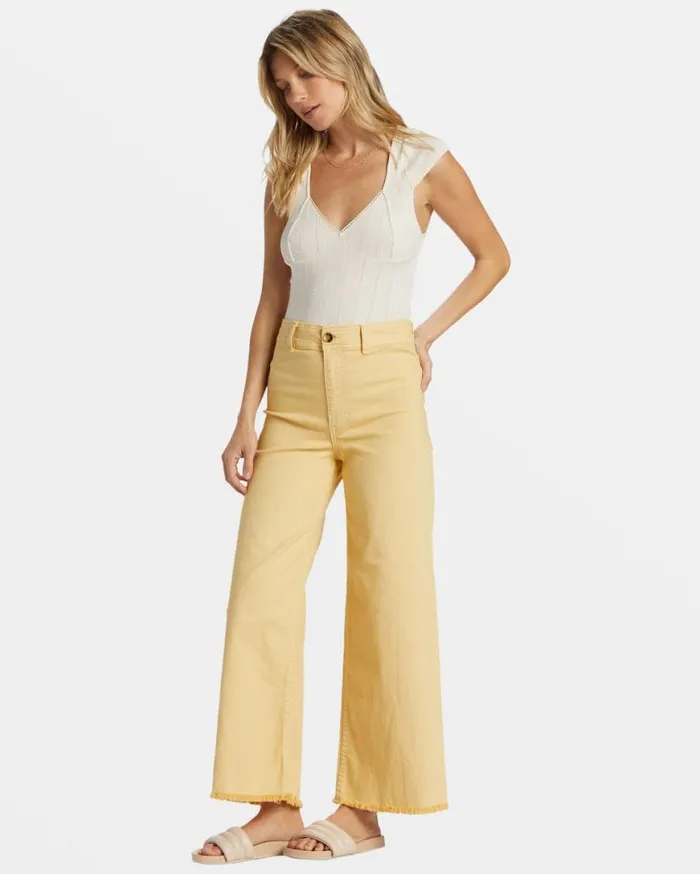 Womens Free Fall HighWaist Pants Pale Yellow Billabong Jeans and Pants Womens Free Fall HighWaist Pants Pale Yellow Billabong Jeans and Pants