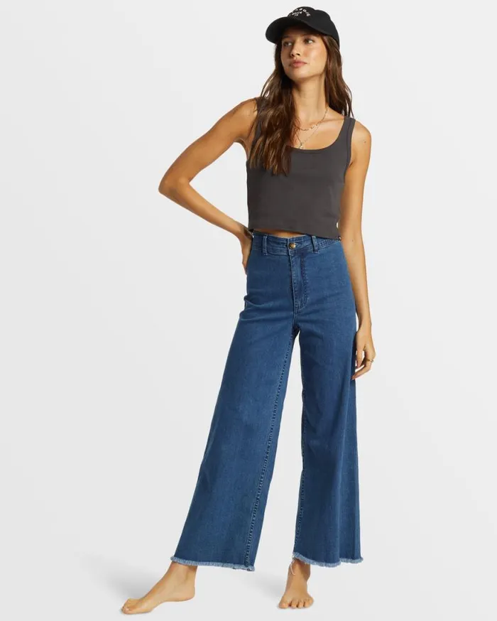 Womens Free Fall Indigo WideLeg Jeans Oceana Blue Billabong Jeans and Pants