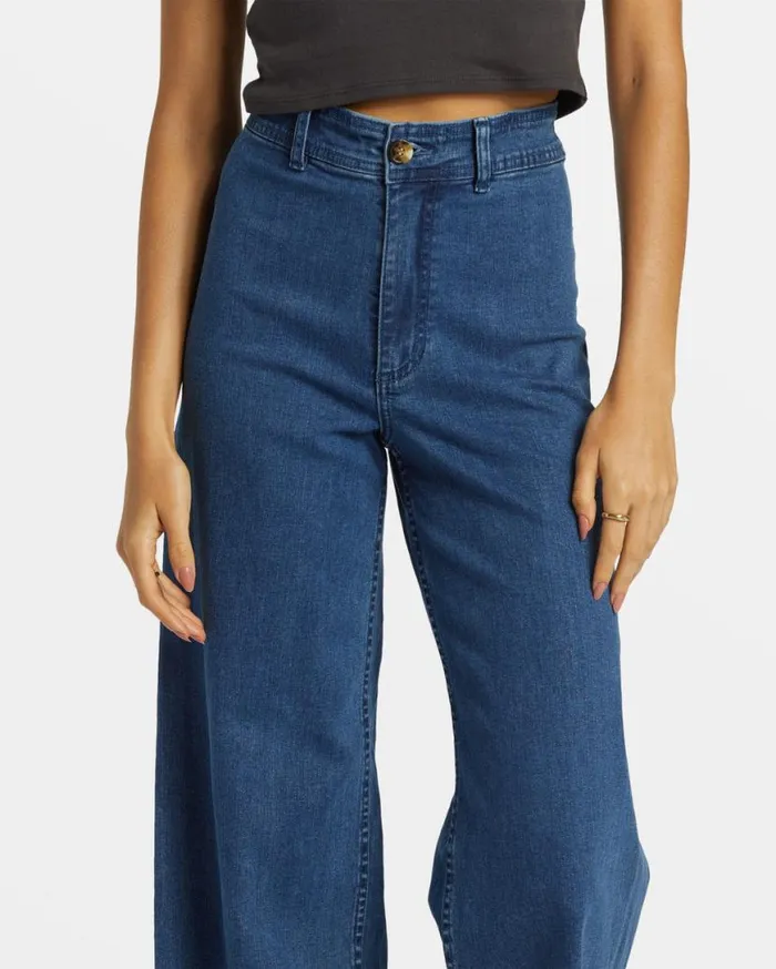Womens Free Fall Indigo WideLeg Jeans Oceana Blue Billabong Jeans and Pants Womens Free Fall Indigo WideLeg Jeans Oceana Blue Billabong Jeans and Pants
