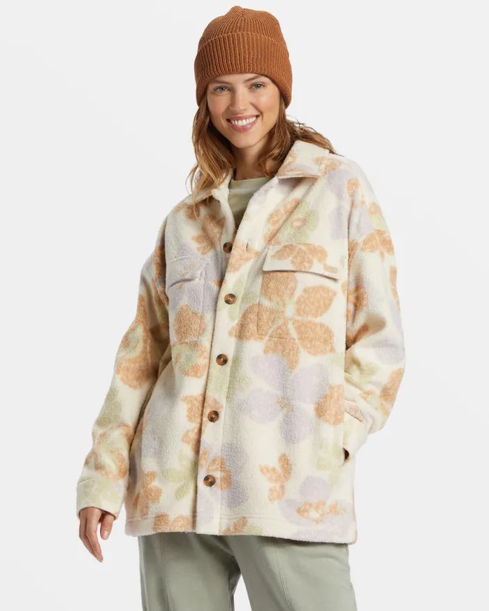 Womens Happy Camper Shacket Button Sweater Summer Rain Billabong Jackets