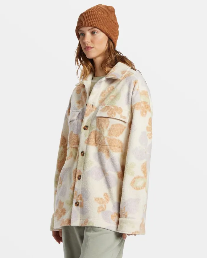 Womens Happy Camper Shacket Button Sweater Summer Rain Billabong Jackets