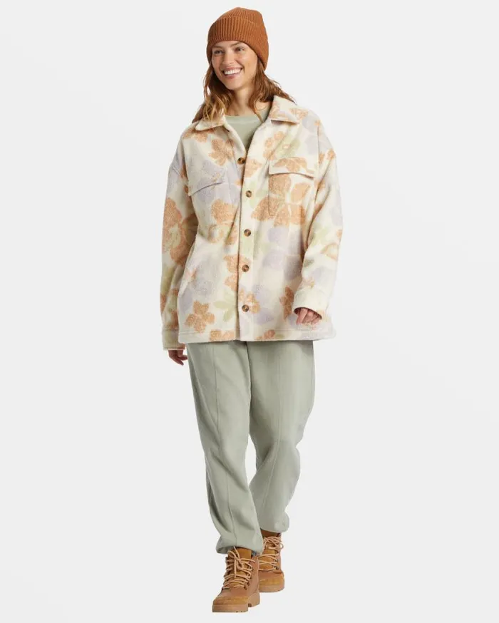 Womens Happy Camper Shacket Button Sweater Summer Rain Billabong Jackets
