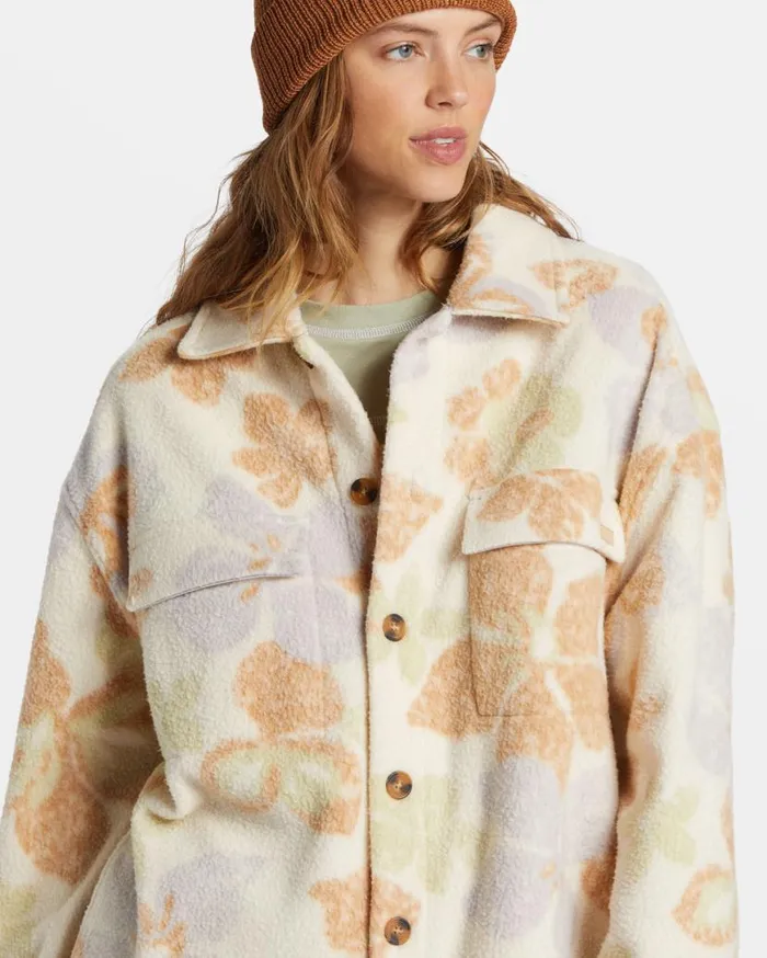 Womens Happy Camper Shacket Button Sweater Summer Rain Billabong Jackets