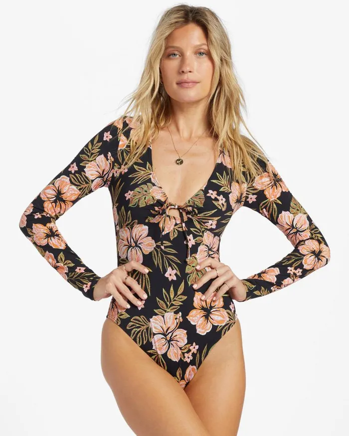 Womens Hooked On Tropics Surf Tee Black Pebble Billabong Rashguards and Bodysuits Womens Hooked On Tropics Surf Tee Black Pebble Billabong Rashguards and Bodysuits