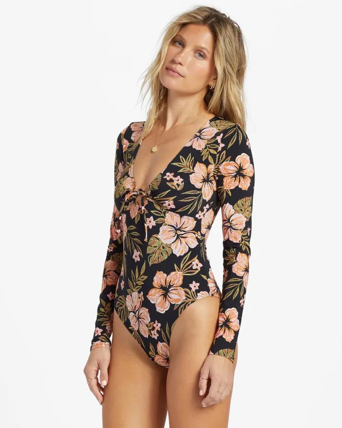Womens Hooked On Tropics Surf Tee Black Pebble Billabong Rashguards and Bodysuits Womens Hooked On Tropics Surf Tee Black Pebble Billabong Rashguards and Bodysuits