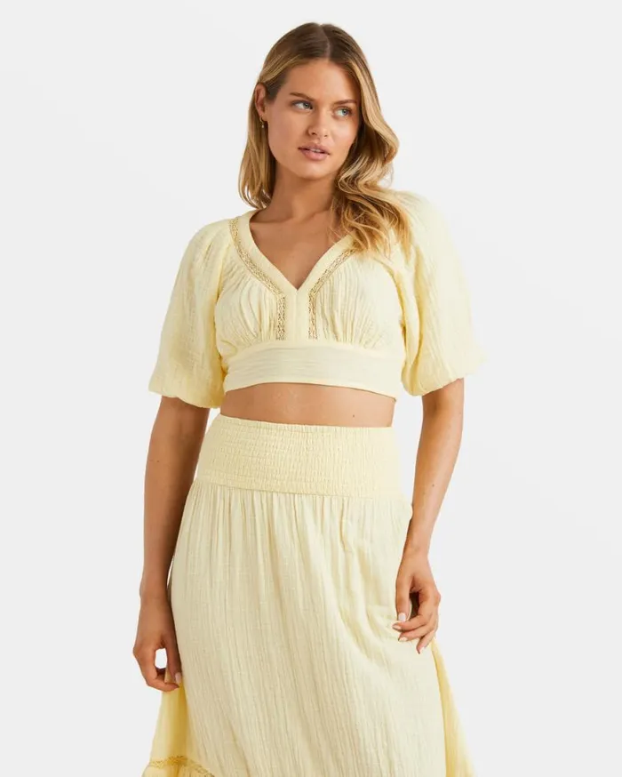 Womens In The Palms Crop Top Retro Yellow Billabong Tops