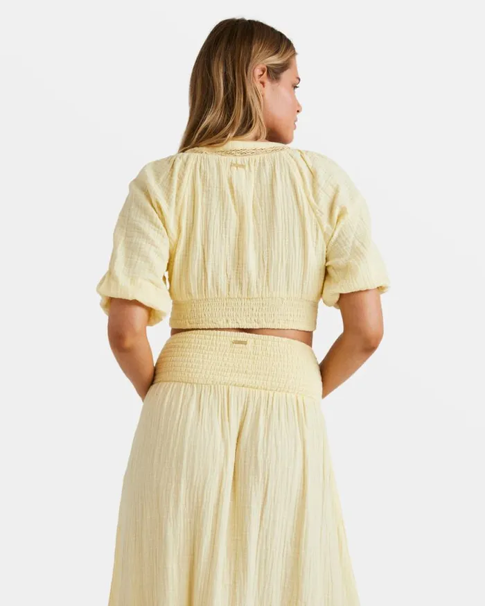 Womens In The Palms Crop Top Retro Yellow Billabong Tops
