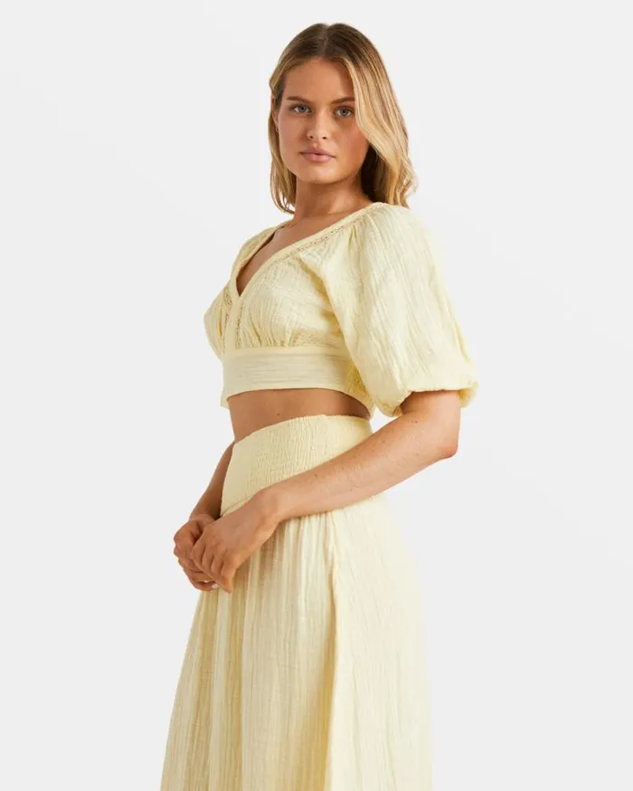 Womens In The Palms Crop Top Retro Yellow Billabong Tops