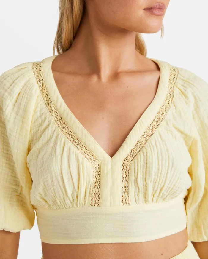 Womens In The Palms Crop Top Retro Yellow Billabong Tops
