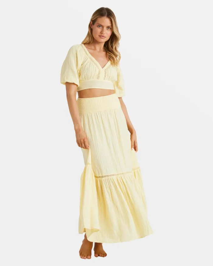 Womens In The Palms Crop Top Retro Yellow Billabong Tops