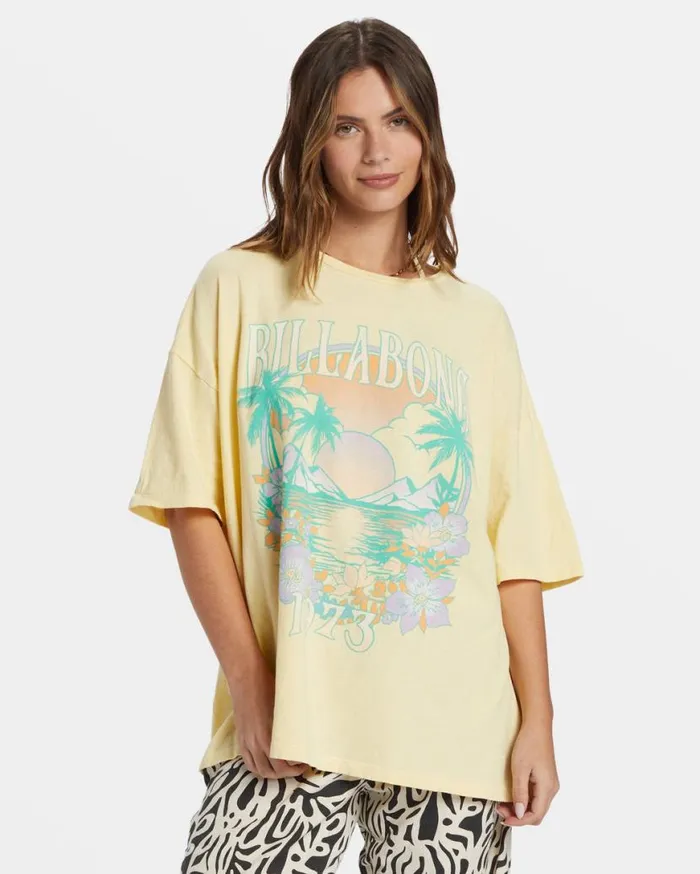 Womens Island Holiday Oversized TShirt Yellow Billabong Graphic Tees and Tanks Womens Island Holiday Oversized TShirt Yellow Billabong Graphic Tees and Tanks
