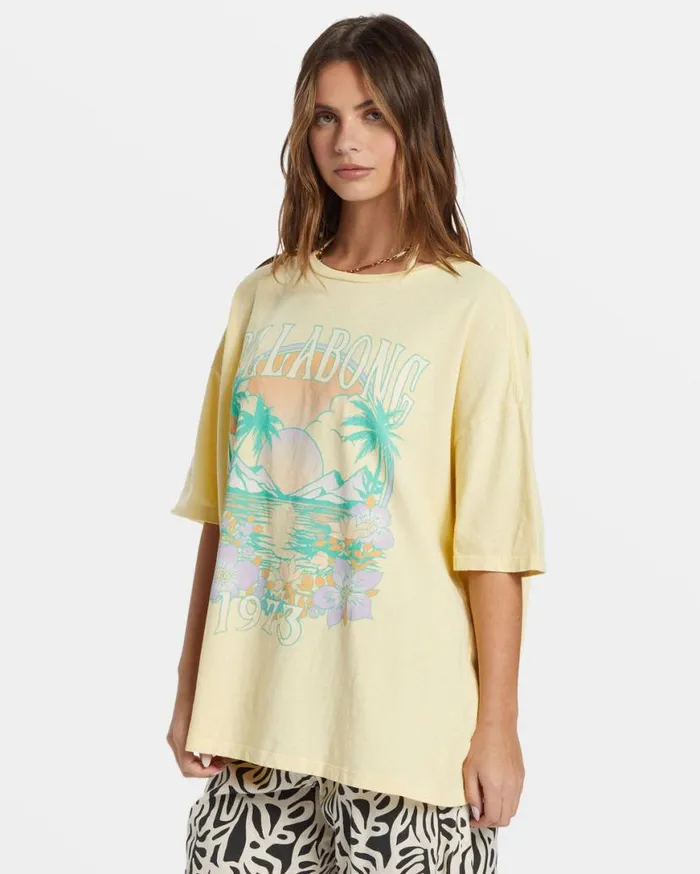 Womens Island Holiday Oversized TShirt Yellow Billabong Graphic Tees and Tanks