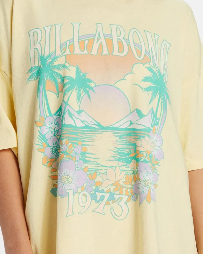 Womens Island Holiday Oversized TShirt Yellow Billabong Graphic Tees and Tanks