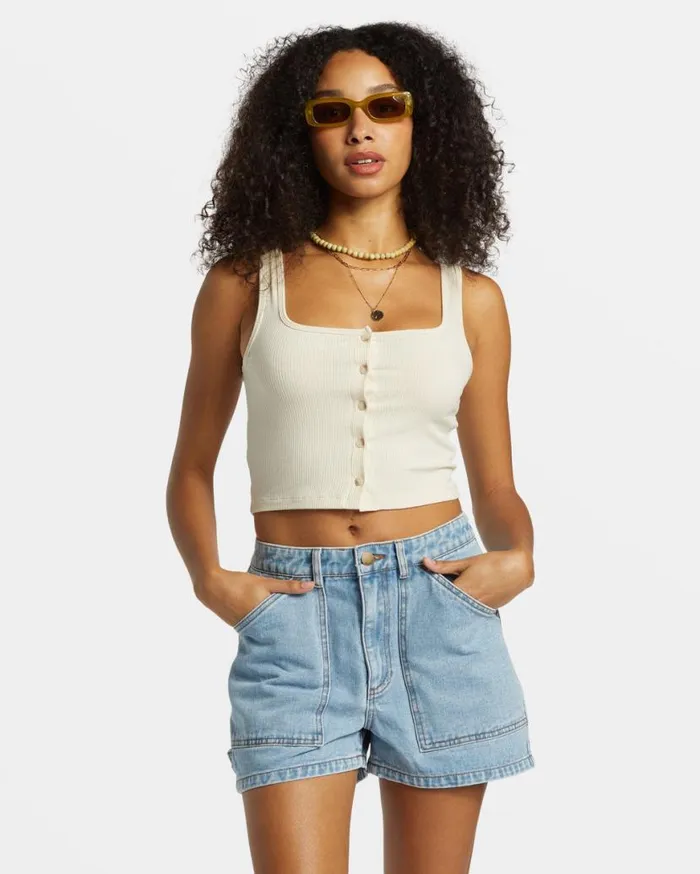 Womens Leia Carpenter Denim Shorts Soft Blue Billabong Shorts