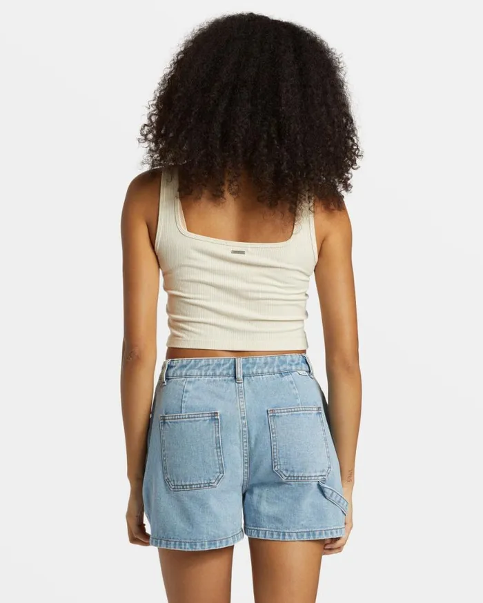 Womens Leia Carpenter Denim Shorts Soft Blue Billabong Shorts Womens Leia Carpenter Denim Shorts Soft Blue Billabong Shorts