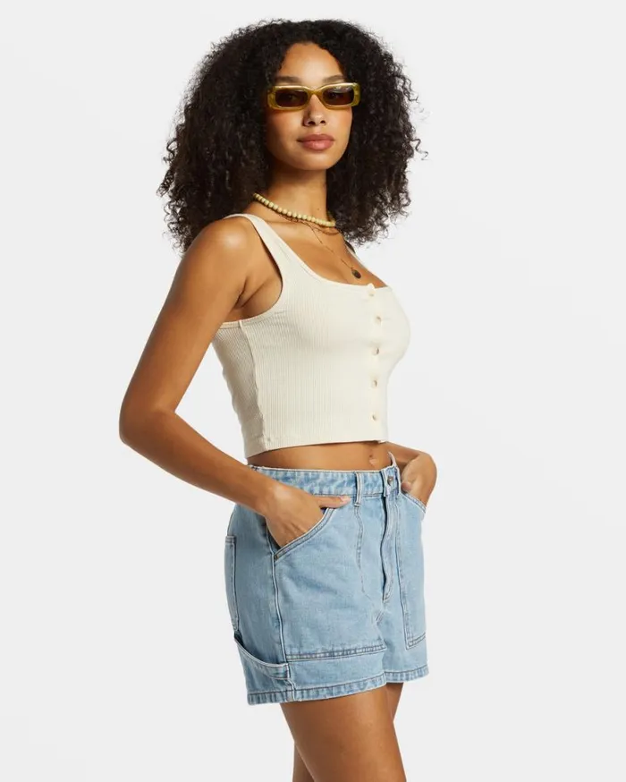 Womens Leia Carpenter Denim Shorts Soft Blue Billabong Shorts Womens Leia Carpenter Denim Shorts Soft Blue Billabong Shorts