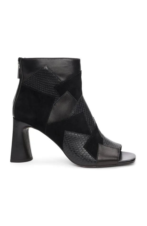 Womens Liverpool Los Angeles Boots PARK BOOTIE MULTI LEATHER PATCHWORK OPEN TOE Black Womens Liverpool Los Angeles Boots PARK BOOTIE MULTI LEATHER PATCHWORK OPEN TOE Black