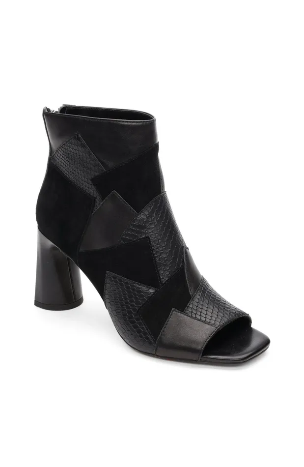 Womens Liverpool Los Angeles Boots PARK BOOTIE MULTI LEATHER PATCHWORK OPEN TOE Black