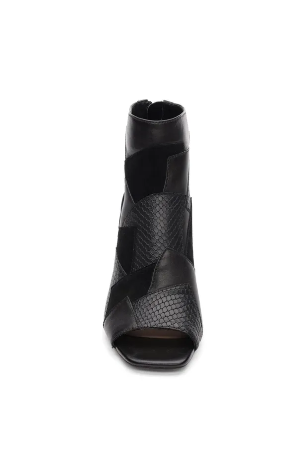 Womens Liverpool Los Angeles Boots PARK BOOTIE MULTI LEATHER PATCHWORK OPEN TOE Black