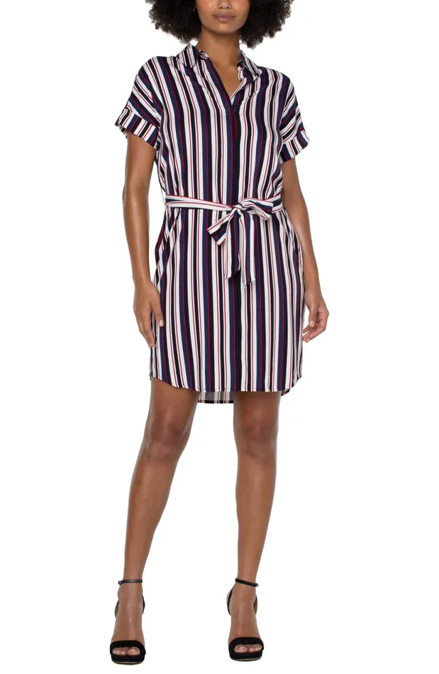 Womens Liverpool Los Angeles Dresses BELTED SHIRT DRESS Navy Lollipop Red Bold Stripe Womens Liverpool Los Angeles Dresses BELTED SHIRT DRESS Navy Lollipop Red Bold Stripe