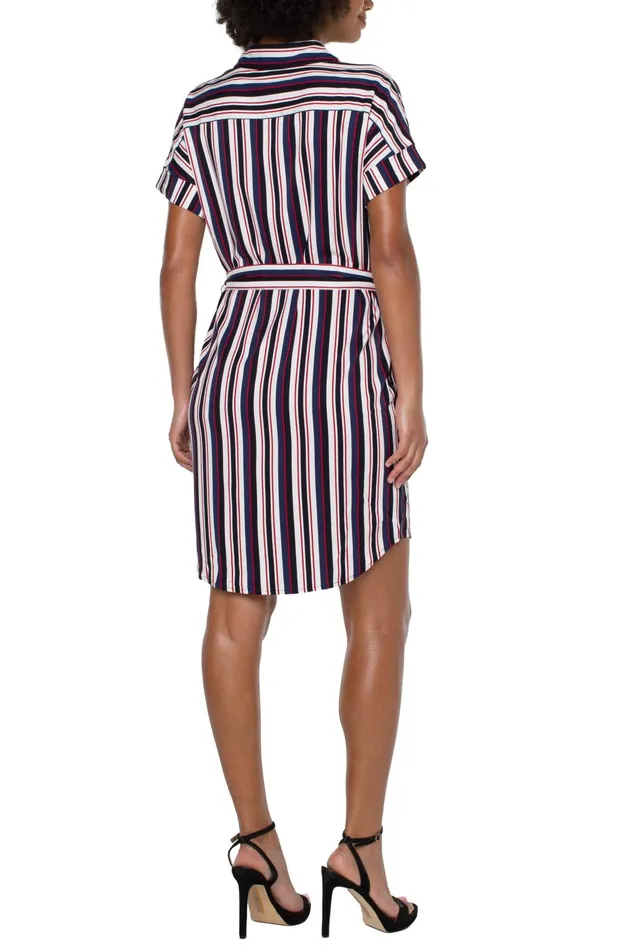 Womens Liverpool Los Angeles Dresses BELTED SHIRT DRESS Navy Lollipop Red Bold Stripe