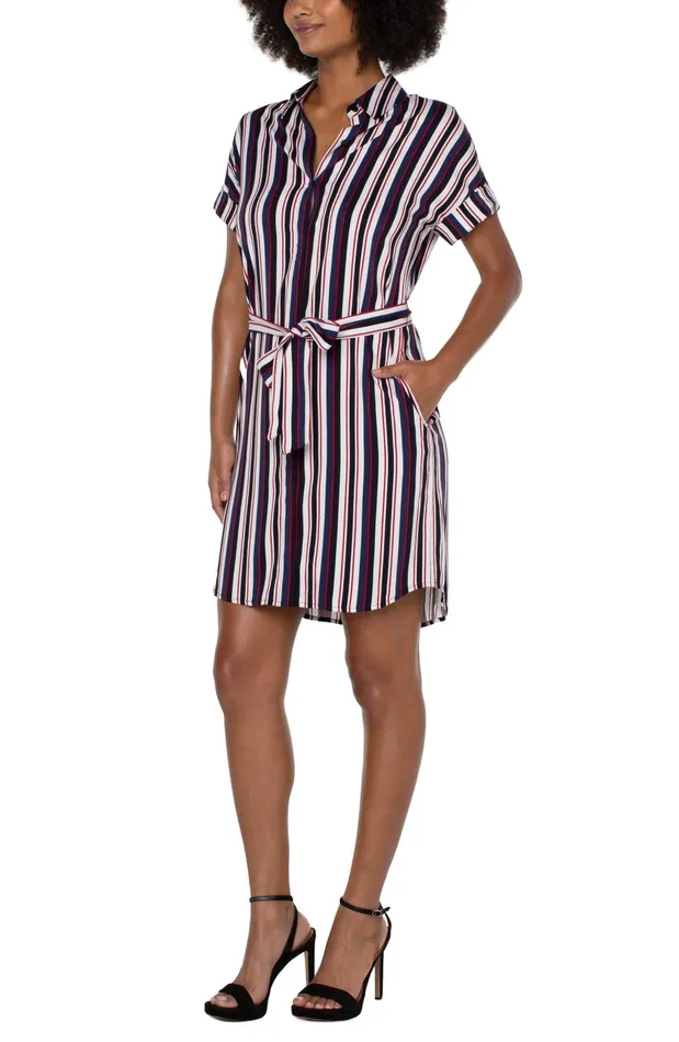 Womens Liverpool Los Angeles Dresses BELTED SHIRT DRESS Navy Lollipop Red Bold Stripe