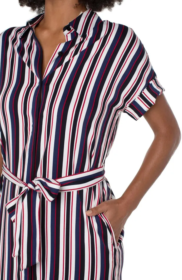 Womens Liverpool Los Angeles Dresses BELTED SHIRT DRESS Navy Lollipop Red Bold Stripe