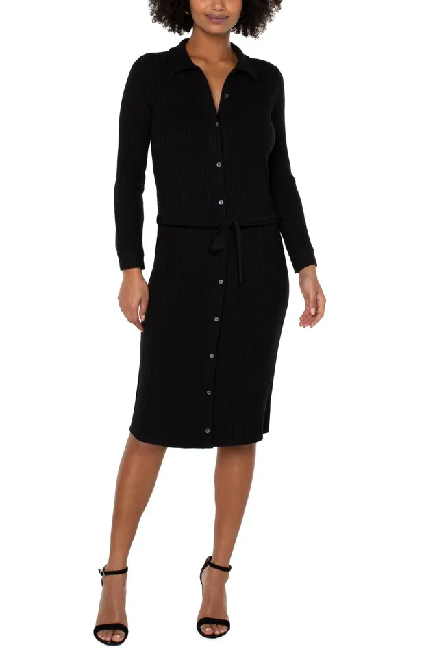 Womens Liverpool Los Angeles Dresses BUTTON FRONT KNIT SHIRT DRESS Black