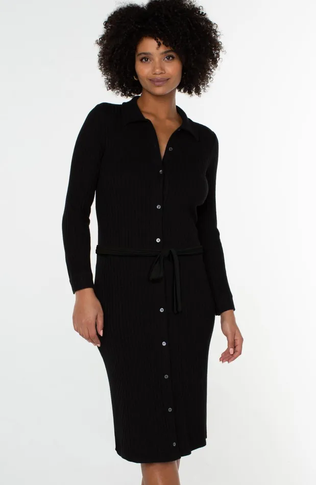 Womens Liverpool Los Angeles Dresses BUTTON FRONT KNIT SHIRT DRESS Black