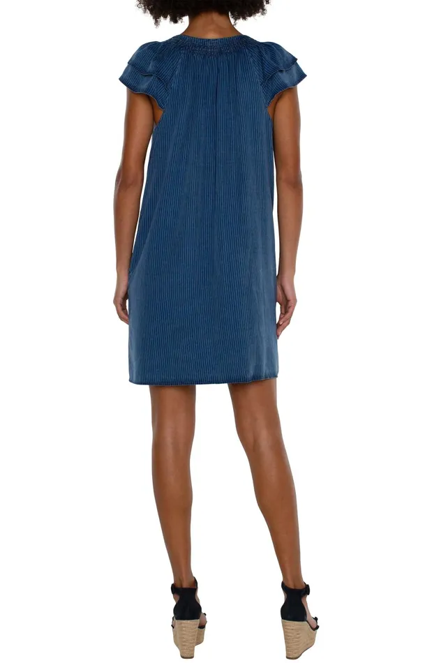 Womens Liverpool Los Angeles Dresses CAP SLEEVE RAGLAN DRESS Indigo Pinstripe